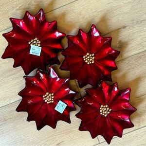 Pier 1 Imports Christmas Holiday Poinsetta 8" Fused Glass Plates